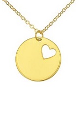 little beautiful yellow gold disc heart charm teens necklace 